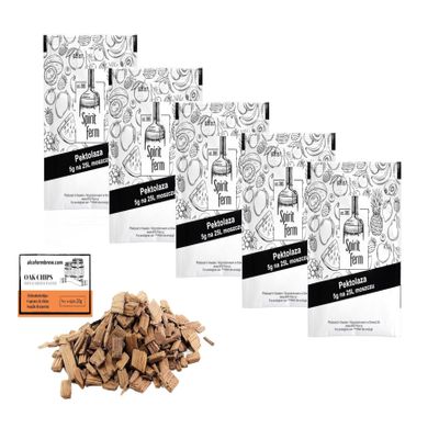 5 x Pectolase 5g/25L + French Oak Chips 20g - Pectolytic Enzyme, Pectoenzyme, Pectine, Enzyme to fruit and must wine, Spirit Ferm