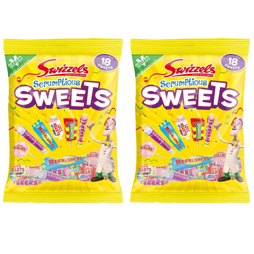 2 Pack x 173g - Scrumptious Sweets - Includes - Double Lollies - Refreshers - Drumsticks - Parma Violets - Fizzers - Love Hearts - Delicious Soft Gum Squashies - Delicious For family And Friends