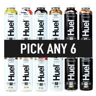 HUEL Ready-to Drink - 500ml - Pick any 6 Bottles - Choose from 15+ Flavours - Banana, Berry, Chocolate, Cinnamon Swirl, Iced Coffee Caramel, Salted Caramel, Strawberries & Cream, Vanilla