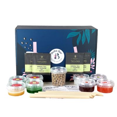 BOBA BAR Green Chiller Fruit Bubble Tea Kit (Serves 4 x 500 Ml Drinks) - Fruit Tea Flavours, Popping Boba & Jelly Toppings | Vegan & Gluten-Free | Tapioca Pearls & Tea Bags