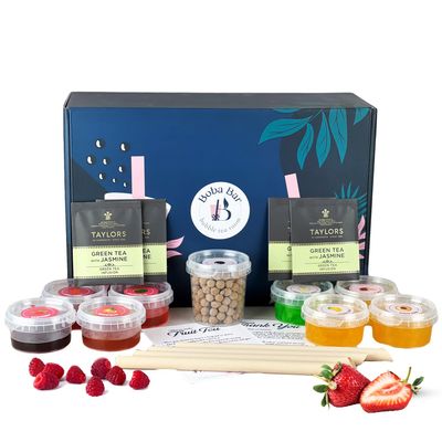 BOBA BAR Pink Paradise Fruit Bubble Tea Kit (Serves 4 x 500 Ml Drinks) - Fruit Tea Flavours, Popping Boba & Jelly Toppings | Vegan & Gluten-Free | Tapioca Pearls & Tea Bags