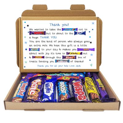 Personalsied Thank you POEM Chocolate BOX Hug in a box, Letterbox, hamper, thank you, Cheer up, Pick me up, for friend, thinking of you - Poem - Blue (From We/Us)