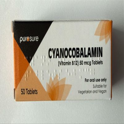PuroSure Vitamin B12 Tablets  High Strength - 400 Tablets (1 Year+ Supply)  Cyanocobalamin B12 50mcg Supplement - Contributes to The Reduction of Tiredness and Fatigue