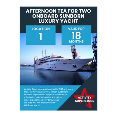 Activity Superstore Afternoon Tea for Two Onboard Sunborn Luxury Yacht, 18-Month Validity, Experience Days, Dining, Couples, Retirement, Birthday Gifts