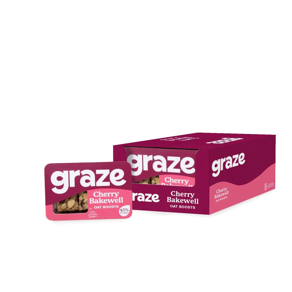 Graze - Cherry Bakewell Oat Flapjacks Snacks - Vegetarian Snacks Made With Whole Oats and Natural Flavours - Pack of 9 snacks