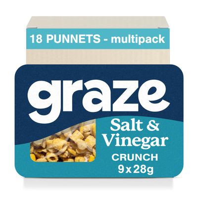 Graze - Salt & Vinegar Snacks - Healthy Alternative for Crisps, Mixed Nuts & Pretzels - Ideal if you Love Corn, Broad beans and Corn hoops mixed Savoury Vegan Snacks (18x28g pack)