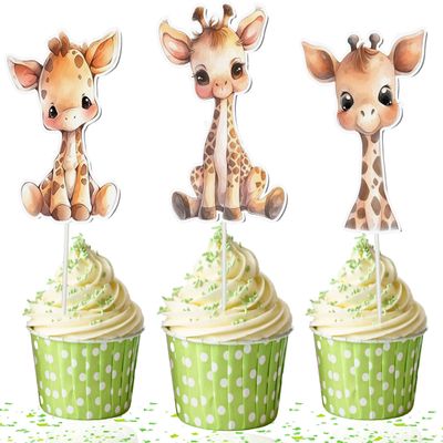 10 Pcs Giraffe Cupcake Toppers for Baby Shower, Jungle Safari Birthday, and Animal Theme Party Decorations Cute Cupcake Picks for Kids, Cakes, and Dessert Table Supplies