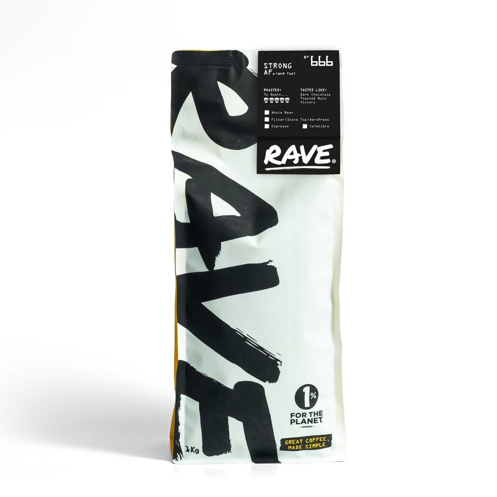 Rave Coffee - Strong AF Blend N 666, Freshly Roasted Whole Beans 1Kg