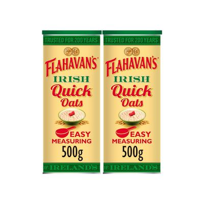 Flahavan's Irish Quick Oats Original 500g | Microwavable Porridge Oats | Pack of 2