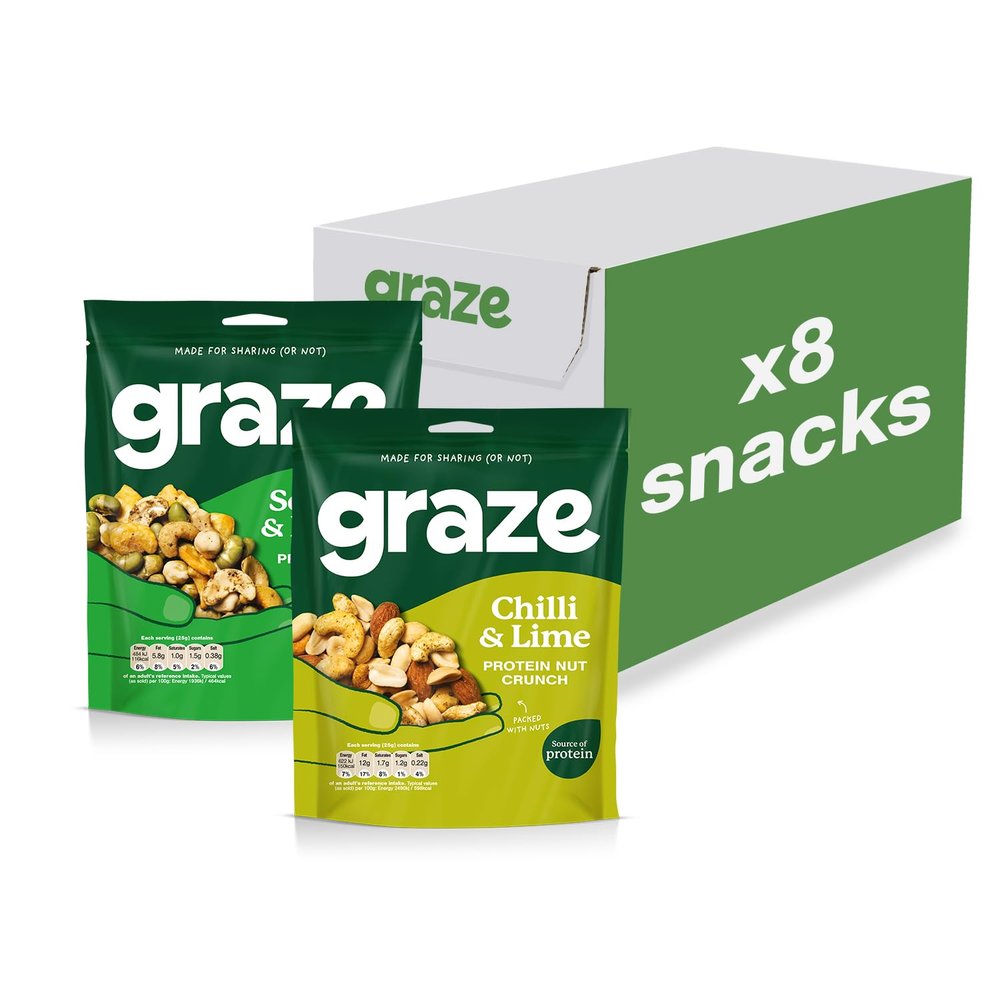 Graze - Chilli & Lime and Salt & Pepper bundle snacks - Vegan Savoury Snacks, High in Protein & Fibre - Pack of 8 snacks