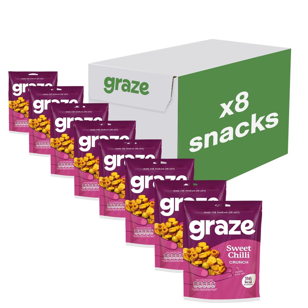 Graze - Sweet Chilli Savory Snacks - Vegan Savoury Snacks, High in Protein & Fibre - Pack of 8 snacks