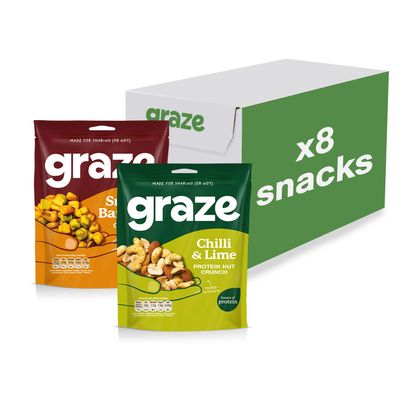 Graze - Smoky BBQ and Chilli & Lime bundle snacks - Vegan Savoury Snacks, High in Protein & Fibre - Pack of 8 snacks