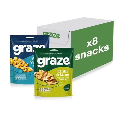 Graze - Chilli & Lime and Salt & Vinegar bundle snacks - Vegan Savoury Snacks, High in Protein & Fibre - Pack of 8 snacks