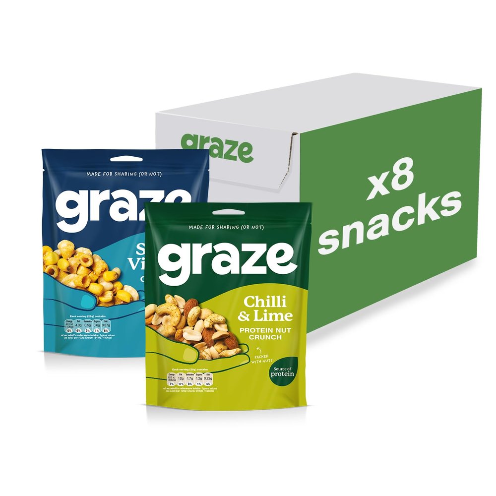 Graze - Chilli & Lime and Salt & Vinegar bundle snacks - Vegan Savoury Snacks, High in Protein & Fibre - Pack of 8 snacks