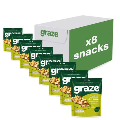 Graze - Chilli & Lime Savory Snacks - Vegan Savoury Snacks, High in Protein & Fibre - Pack of 8 snacks