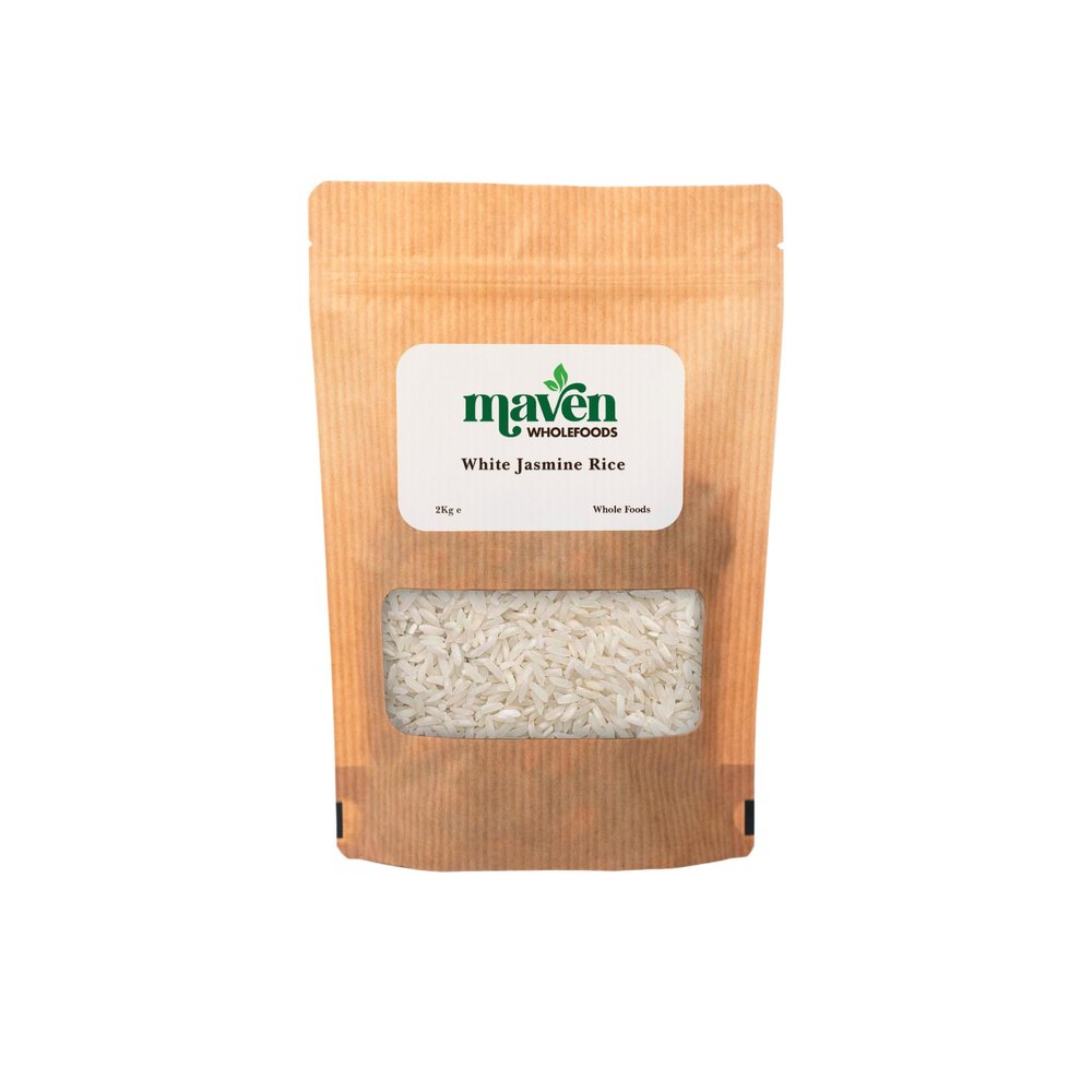 Maven Wholefoods Jasmine Rice 2kg | GMO Free | Vegan | Natural | Source of Protien | High Fibre | Suitable for Vegetarian | Easy to Cook | Packed Fresh in Resealable Bags (2kg)