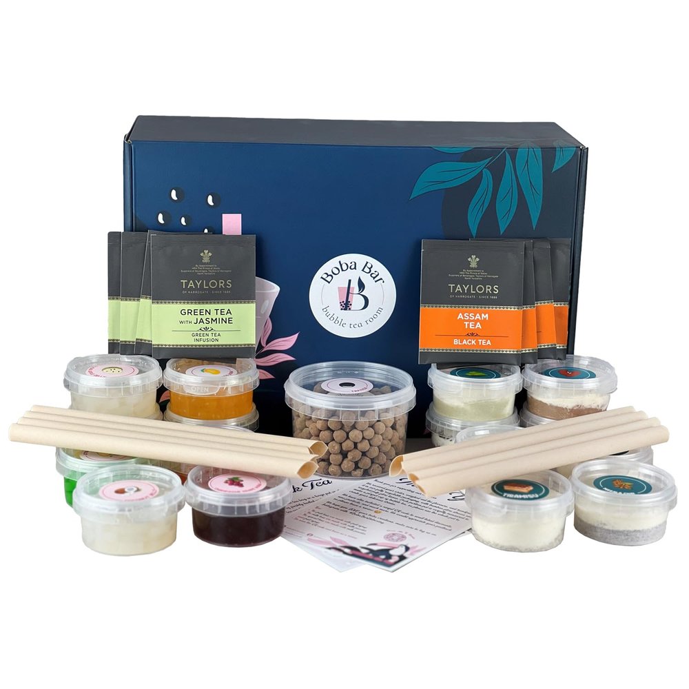 BOBA BAR Pearlicious Milk Bubble Tea Kit (Serves 8 x 500 Ml Drinks) - Includes a Variety of Milk Tea Flavors, Popping Boba and Jelly Toppings | Gluten-Free | Contains Tapioca Pearls and Tea Bags