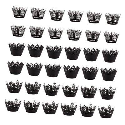 BESTonZON Halloween Decorations 36pcs Hollow-Out Muffin Wrapping Paper Random Style Black Cupcake Wrapper for Party Supplies Wedding Decorations
