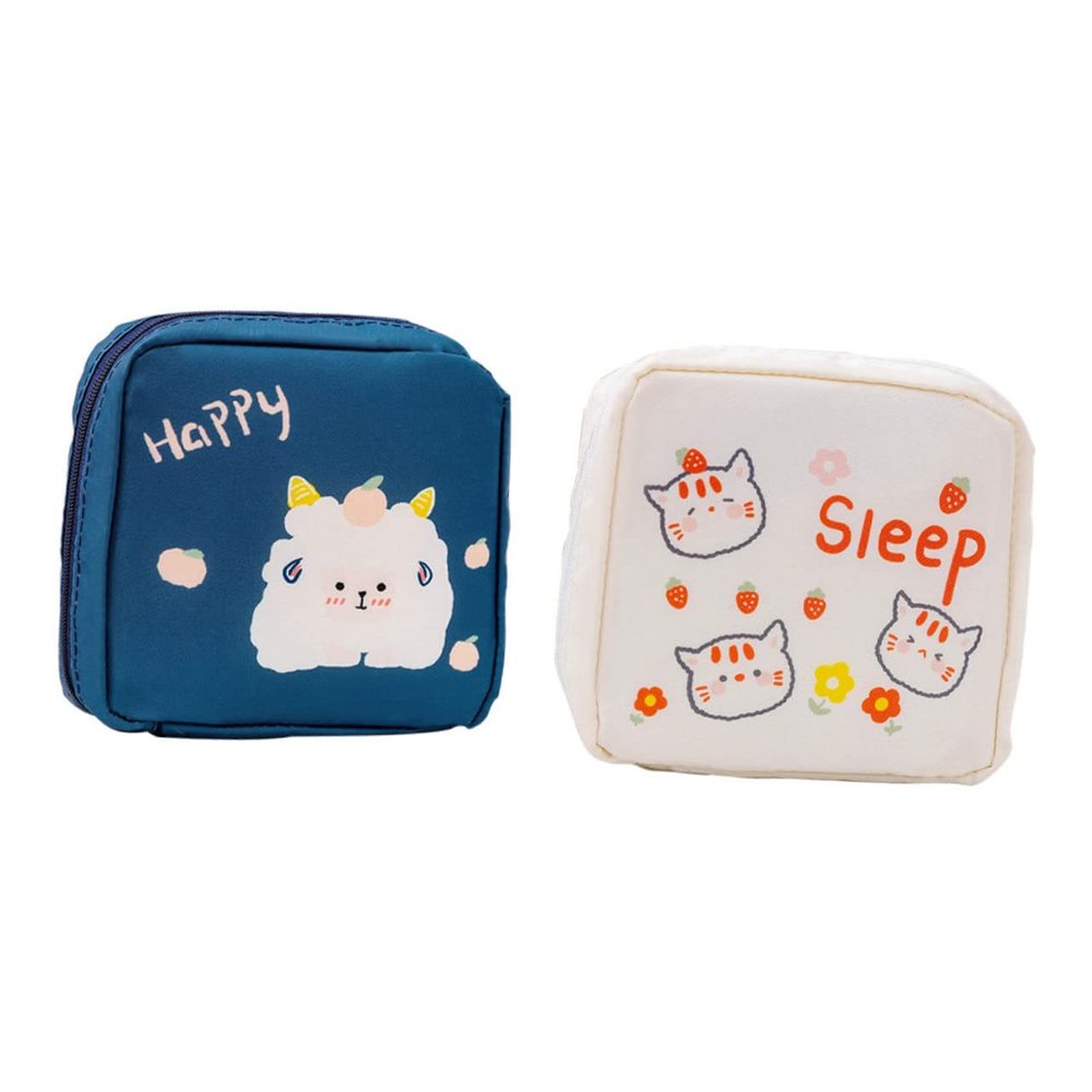 Abaodam 4pcs Cartoon Large Capacity Sanitary Napkin Bags Menstrual Pad Bag for Women Convenient Storage for Sanitary Towels and Pads Bathroom Bedroom