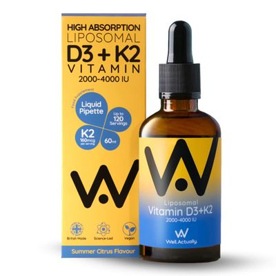 WELL ACTUALLY Liposomal Vitamin D3 + K2 Liquid Pipette - High Absorption Vegan Vitamin D3 4000 IU & Vitamin K2-7 160mcg as Menaquinone-7 MK-7 - Summer Citrus (up to 120 Servings)