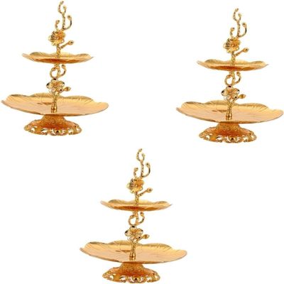 Serving Tray3pcs Golden Fruit Plate Gold Paper Cups Gold Table Decor Dining Table Decor Metal Fruit Trays Desert Table Display Set 2 Tier Serving Trays Tiered Fruit Holder Snack Serving Stand ( Color