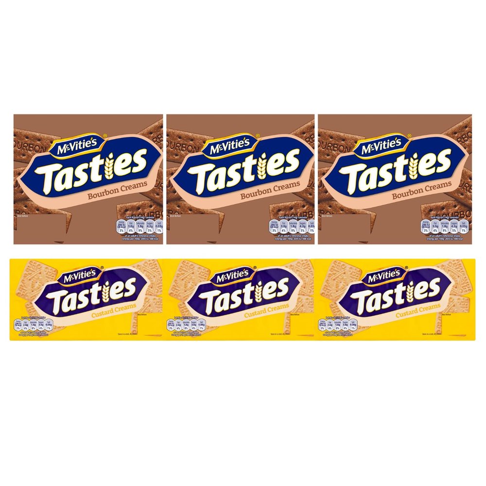Biscuit Selection | McVities Biscuits Bulk Bundle | Tasties Bourbon Creams and Tasties Custard Cream | 6 x 300g | Pack of 6