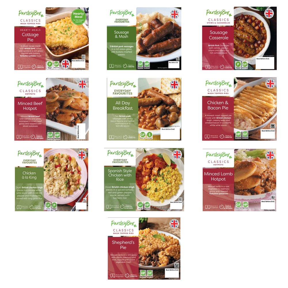 Gluten Free Ready Meal Variety Box - Parsley Box Microwavable Long-Life Cupboard-Store Ready Meals (10 Meals)