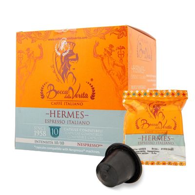 BOCCA DELLA VERITA - Box of 10 HERMES Espresso Italiano Italian coffee capsules, Capsules compatible with the Nespresso coffee machine, 100% Made in Italy