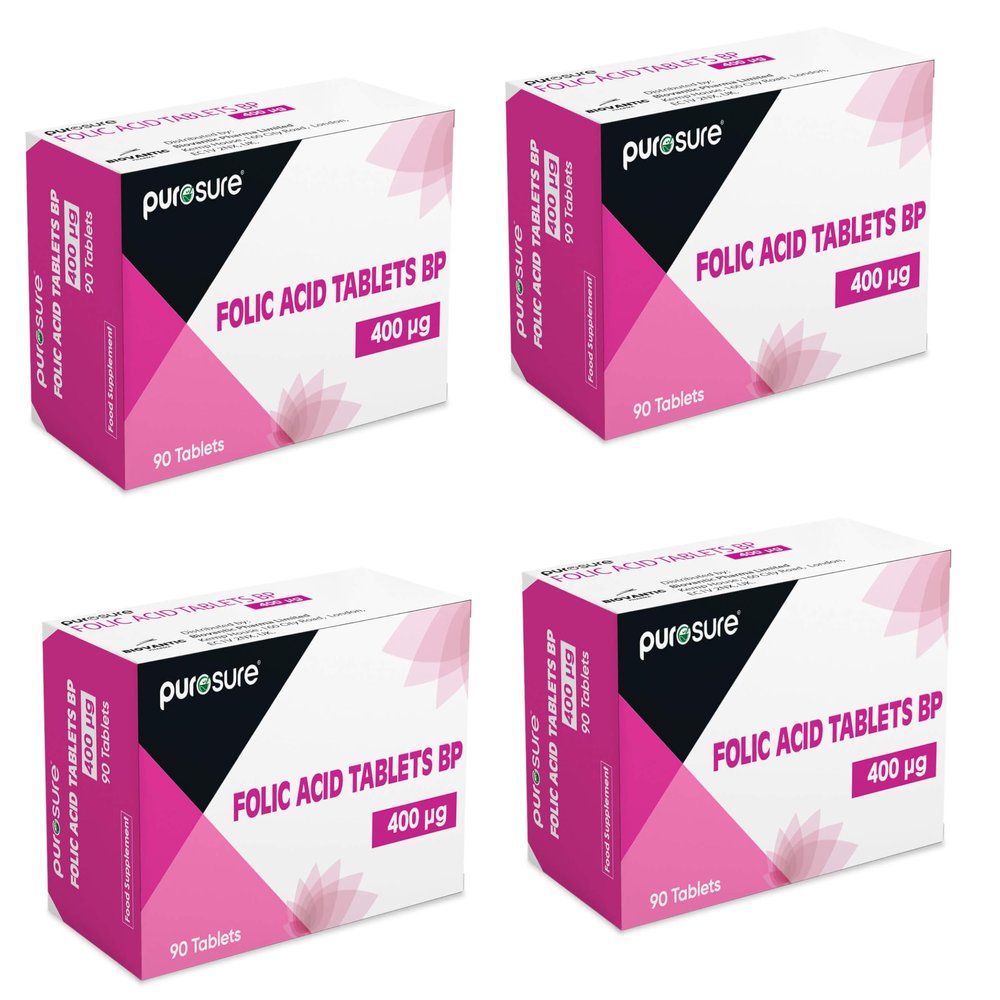 Folic Acid 400 mcg Tablets 4Pack 360 Vitamin B9 Tablets 1 Year Supply for Pregnancy Care Supports Maternal Tissue Growth During Pregnancy Reduce Tiredness and Fatigue Boost Health and Immune System