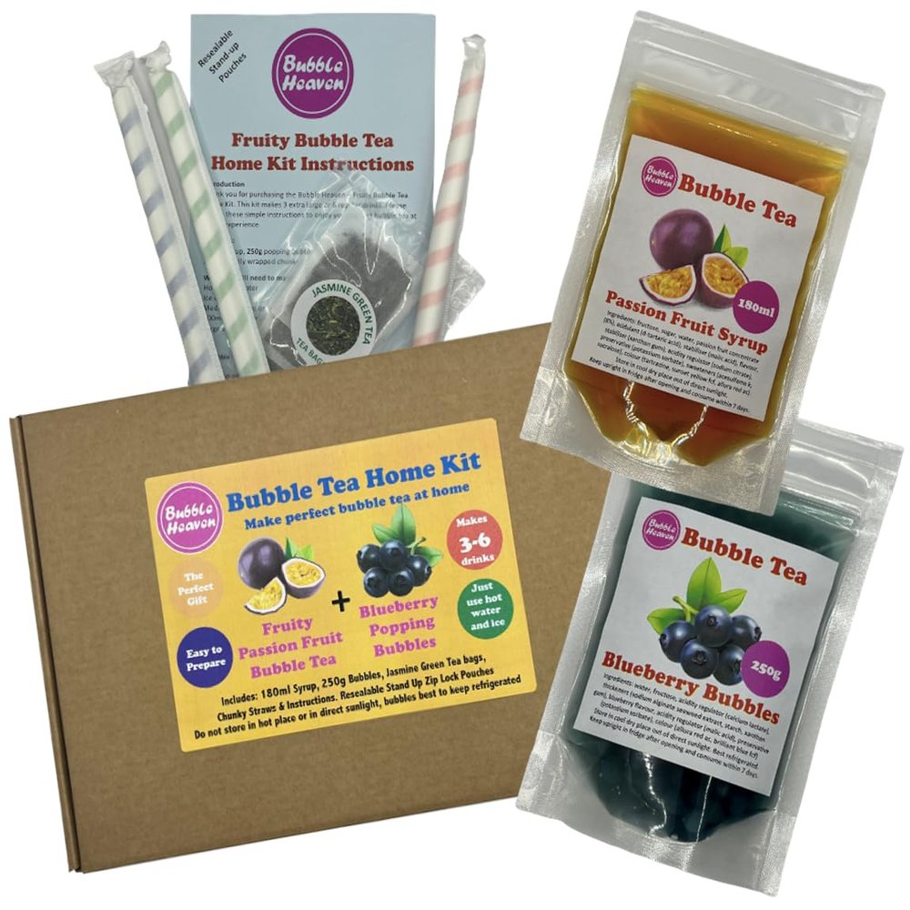Fruity Passion Fruit with Blueberry Popping Bobas Bubble Tea Kit 3 to 6 Drinks