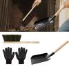 3Pcs Fireplace Tools, Fireplace Dustpan & Brush & Silicone Gloves Set, Metal Cleaning Shovel Dust Pan Broom Long Handle, Fireside Companion Set for Indoor/Outdoor view 1