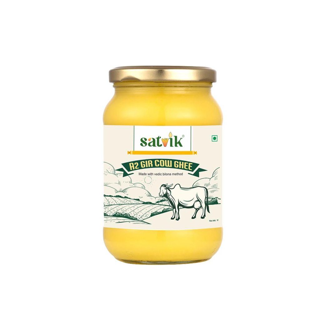 Satvik Pure Ghee A2 Gir Cow Ghee 500gm Churned from Vedic Bilona Method | Bilona Ghee | A2 Cow Desi Ghee 500ml