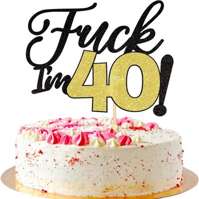 Rsstarxi 1 Pack 40th Birthday Cake Topper Funny Black Gold Glitter 40 & Fabulous Forty Birthday Cake Pick for Cheers to 40 Years Old Birthday Anniversary Party Cake Decorations