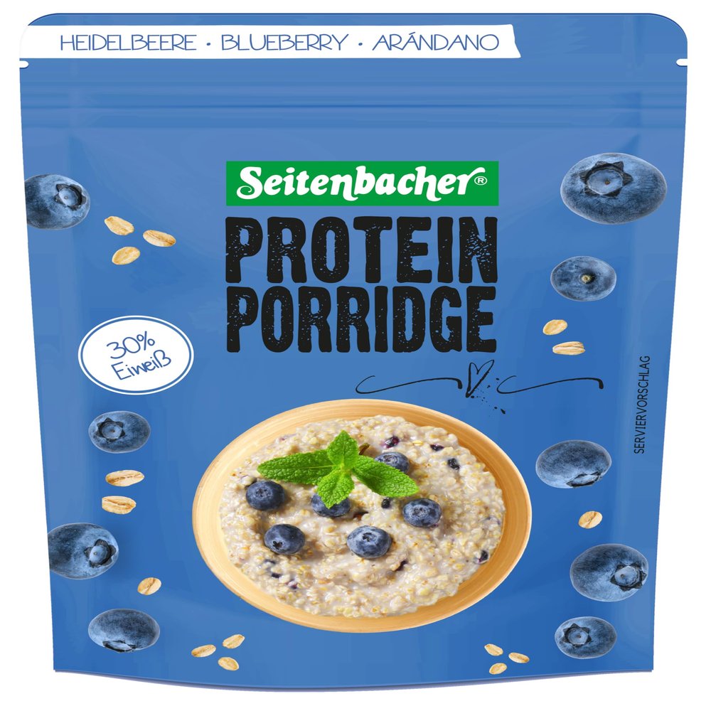 Seitenbacher Porridge Blueberry - Your Warm Breakfast with 30% Protein I Wheat Free I (1 x 500 g)