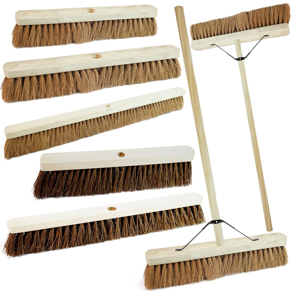 Indoor Outdoor Sweeping Brush With Long Handle Soft or Hard Bristle 18", 24" or 36" Home, Office, Garden, Garage & Yard Sweeping Broom (2, 24" Bassine Hard Bristle)