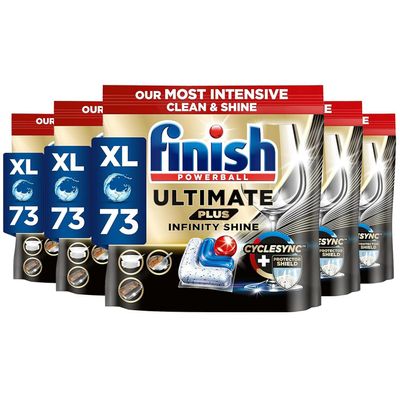 Finish Dishwasher Tablet, Ultimate Plus Infinity Shine, 365 Tabs (73 x 5pck), Fresh Scent, Tough on Grease, Our Most Intensive Clean & Shine, Effective for Short Eco Cycle