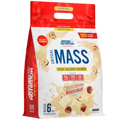 Applied Nutrition Original Critical Mass - Weight Gainer with MCT Powder, High Calorie Protein Powder Mass Gainer (6kg - 25 Servings) (White Choco Hazelnut)