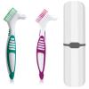 Denture Brush, 2 Pcs False Teeth Toothbrush with White Carrying Case, Multi-Tiered Bristles with Comfort Grip Handle for Effective Denture Cleaning view 1