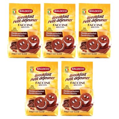 Balocco Breakfast Faccine Biscuits 350g Italian Shortbread Biscuits | Cocoa & Cream Biscuit for Breakfast | Chocolate Swirl Cookies | Palm Oil Free Snack (B/FAST FACCINE BISCUITS 350G, 5 Pack)