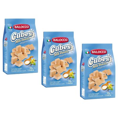 Balocco Wafers Late 250g Italian Shortbread Biscuits | Cocoa & Cream Biscuit for Breakfast | Chocolate Swirl Cookies | Suitable for Vegetarians, Palm Oil Free Snack (WAFERS LATTE 250G, 3 Pack)