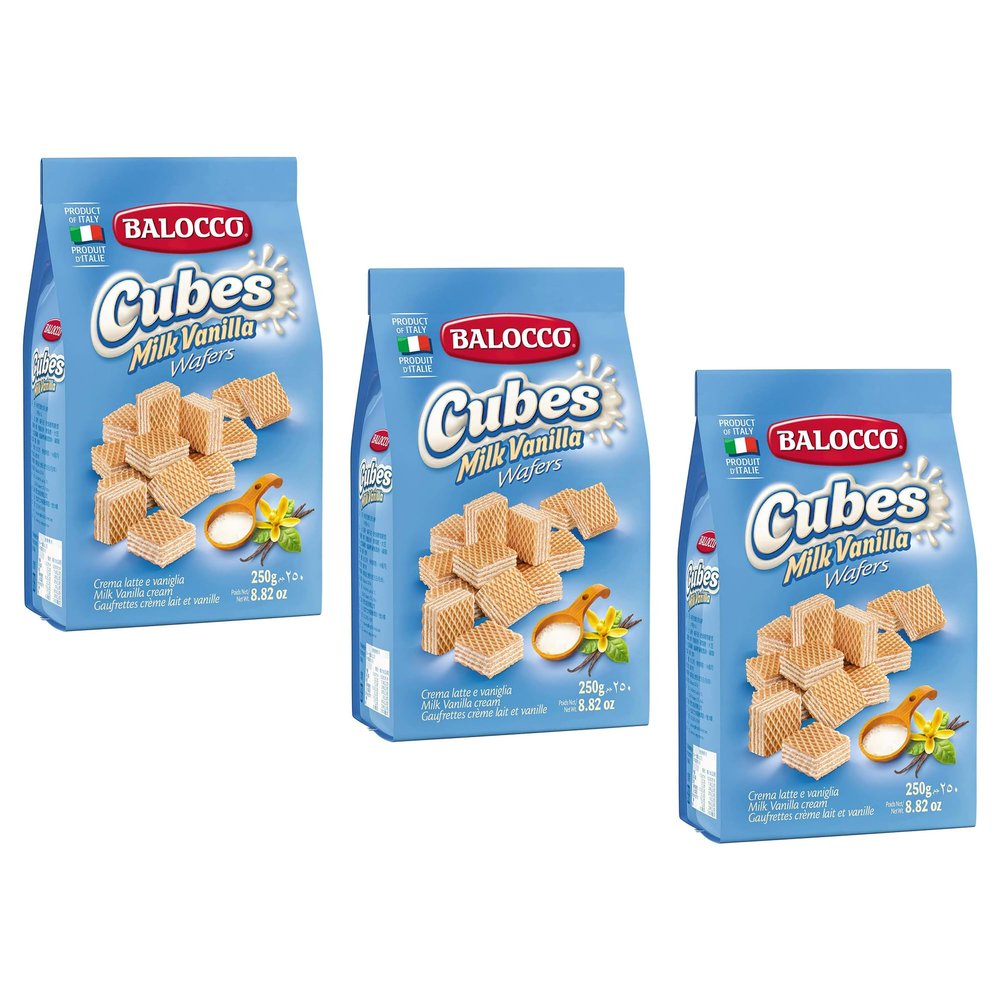 Balocco Wafers Late 250g Italian Shortbread Biscuits | Cocoa & Cream Biscuit for Breakfast | Chocolate Swirl Cookies | Suitable for Vegetarians, Palm Oil Free Snack (WAFERS LATTE 250G, 3 Pack)