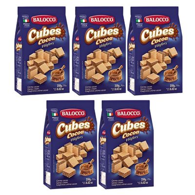 Balocco Cubes Cocoa Wafers 250g Italian Shortbread Biscuits | Cocoa & Cream Biscuit for Breakfast | Chocolate Swirl Cookies | Palm Oil Free Snack (CUBES COCOA WAFERS 250G, 5 Pack)
