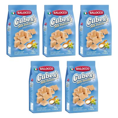 Balocco Wafers Late 250g Italian Shortbread Biscuits | Cocoa & Cream Biscuit for Breakfast | Chocolate Swirl Cookies | Suitable for Vegetarians, Palm Oil Free Snack (WAFERS LATTE 250G, 5 Pack)