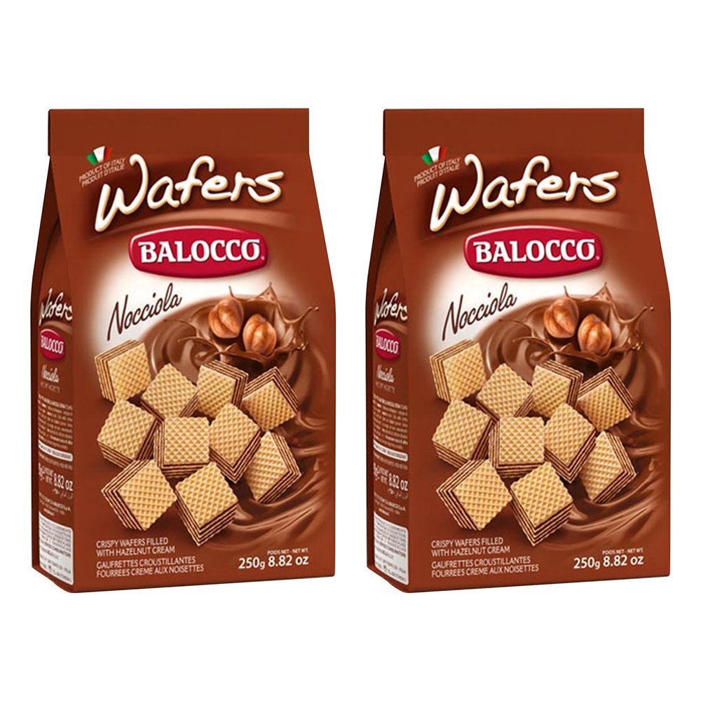 Balocco Wafer Nocciola 250g Italian Shortbread Biscuits | Cocoa & Cream Biscuit for Breakfast | Chocolate Swirl Cookies | Suitable for Vegetarians, Palm Oil Free Snack (WAFERS NOCCIOLA 250G, 2 Pack)