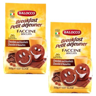 Balocco Breakfast Faccine Biscuits 350g Italian Shortbread Biscuits | Cocoa & Cream Biscuit for Breakfast | Chocolate Swirl Cookies | Palm Oil Free Snack (B/FAST FACCINE BISCUITS 350G, 2 Pack)
