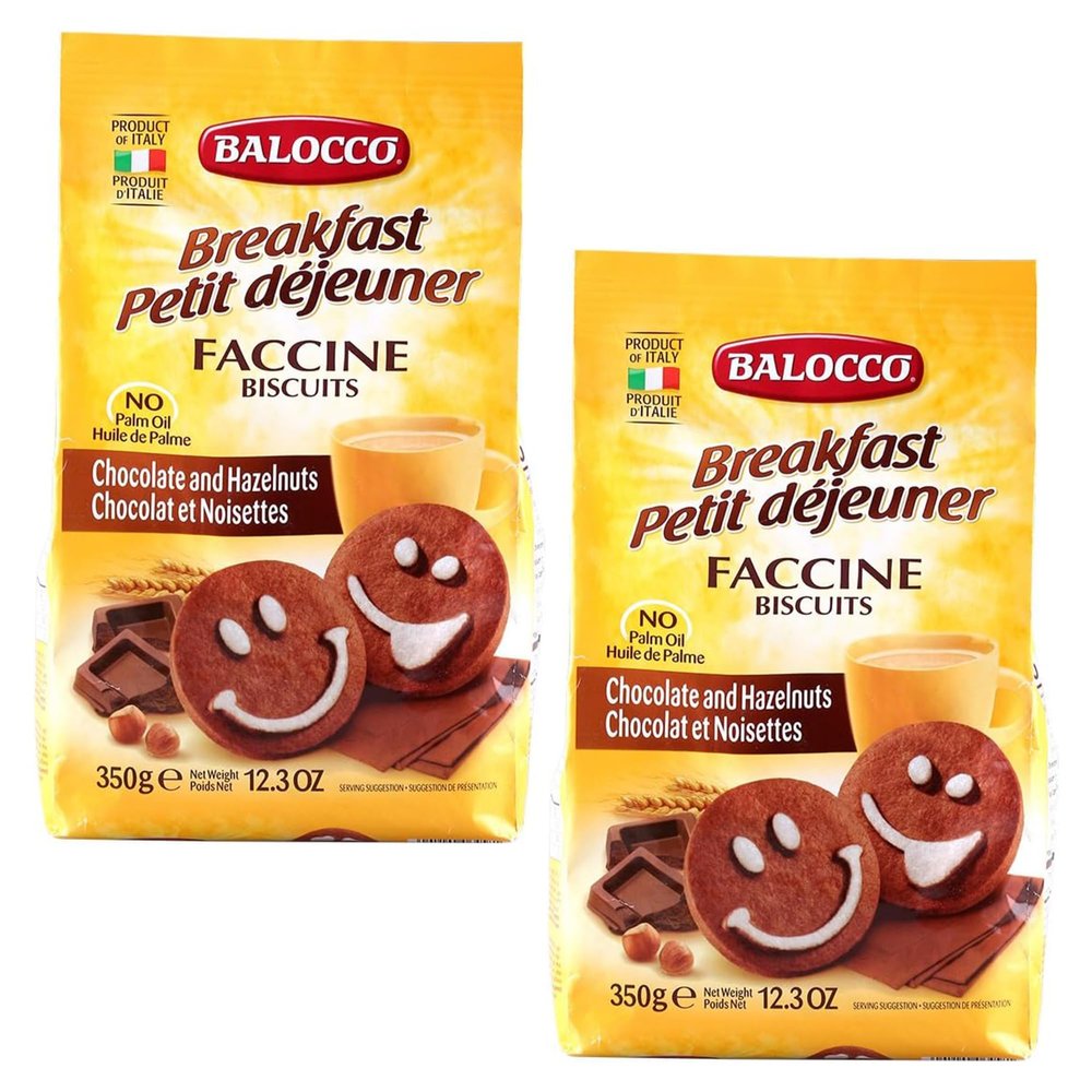Balocco Breakfast Faccine Biscuits 350g Italian Shortbread Biscuits | Cocoa & Cream Biscuit for Breakfast | Chocolate Swirl Cookies | Palm Oil Free Snack (B/FAST FACCINE BISCUITS 350G, 2 Pack)