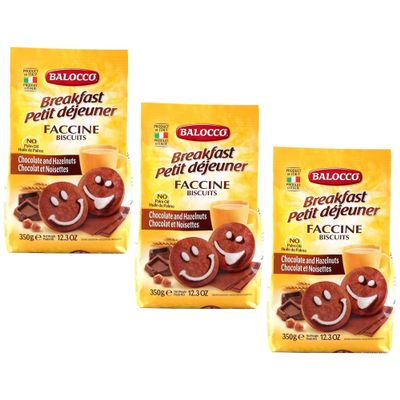 Balocco Breakfast Faccine Biscuits 350g Italian Shortbread Biscuits | Cocoa & Cream Biscuit for Breakfast | Chocolate Swirl Cookies | Palm Oil Free Snack (B/FAST FACCINE BISCUITS 350G, 3 Pack)