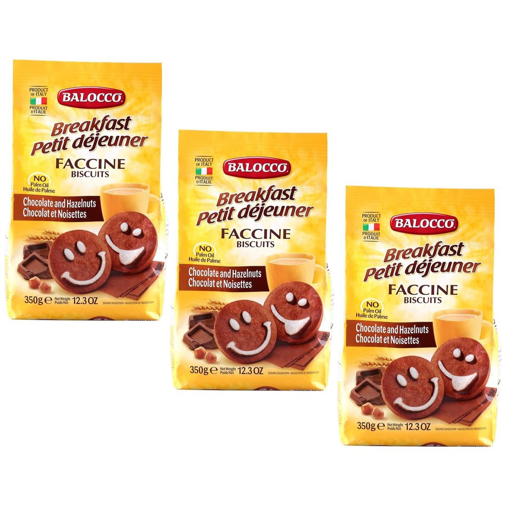 Balocco Breakfast Faccine Biscuits 350g Italian Shortbread Biscuits | Cocoa & Cream Biscuit for Breakfast | Chocolate Swirl Cookies | Palm Oil Free Snack (B/FAST FACCINE BISCUITS 350G, 3 Pack)