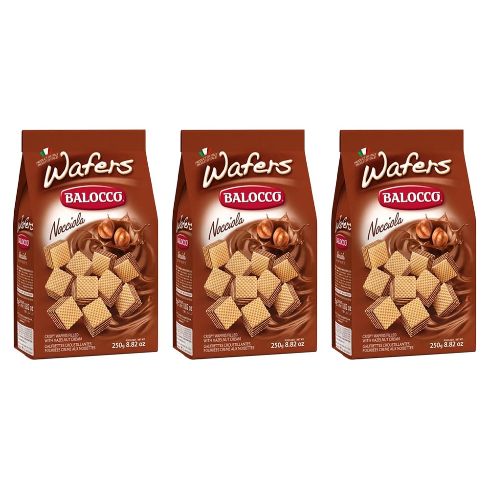 Balocco Wafer Nocciola 250g Italian Shortbread Biscuits | Cocoa & Cream Biscuit for Breakfast | Chocolate Swirl Cookies | Suitable for Vegetarians, Palm Oil Free Snack (WAFERS NOCCIOLA 250G, 3 Pack)