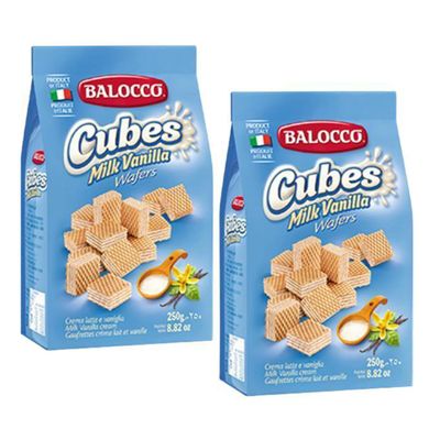 Balocco Wafers Late 250g Italian Shortbread Biscuits | Cocoa & Cream Biscuit for Breakfast | Chocolate Swirl Cookies | Suitable for Vegetarians, Palm Oil Free Snack (WAFERS LATTE 250G, 2 Pack)